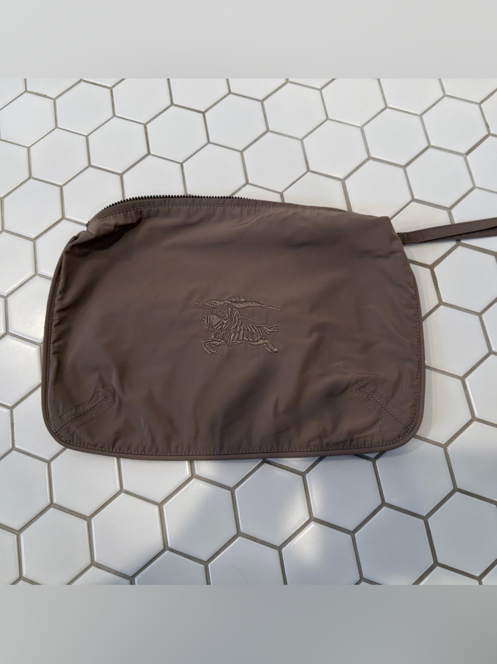 Burberry Brown Wristlet Clutch with Embroidered Equestrian Motif